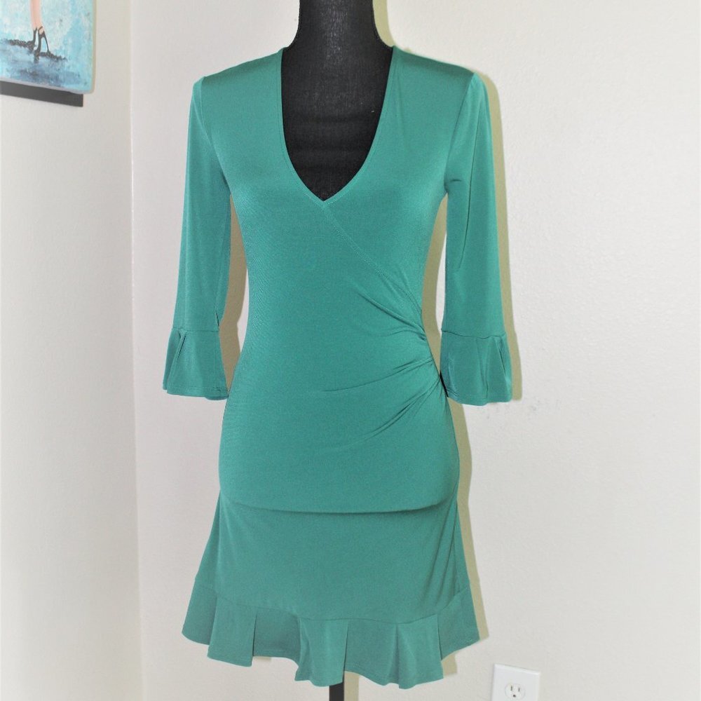 BCBGeneration Ruffle Wrap Dress 3/4 bell sleeves liquid knit XS